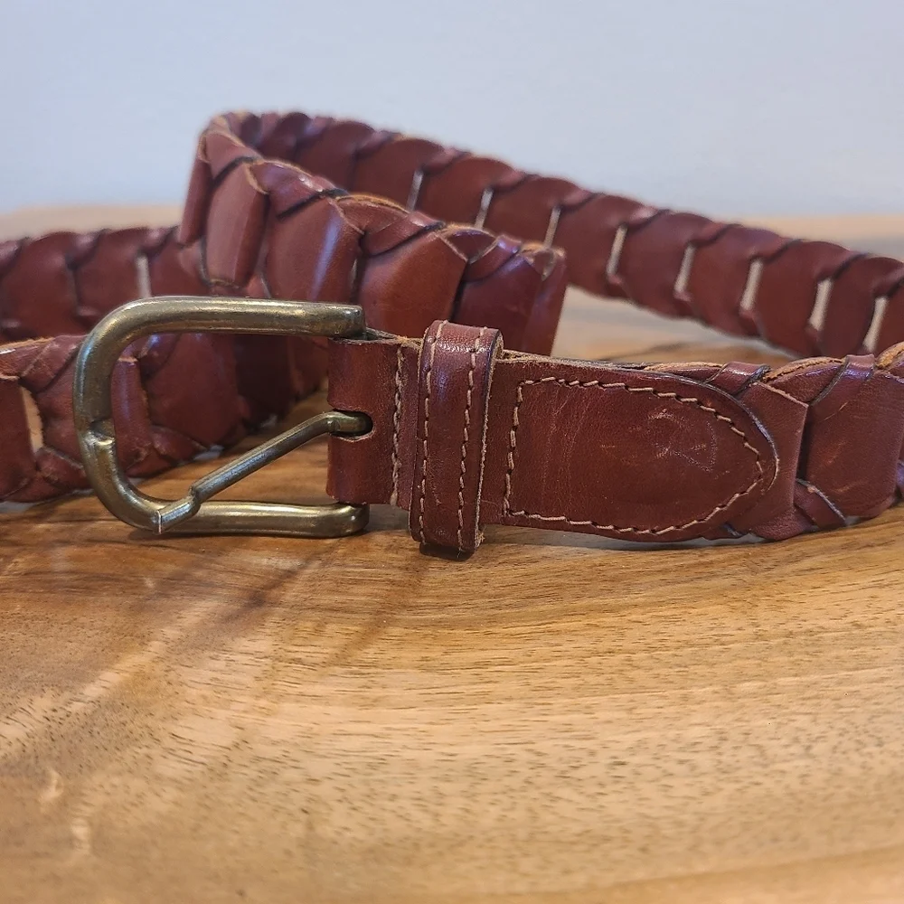 Brown Leather Link Belt -Size 34